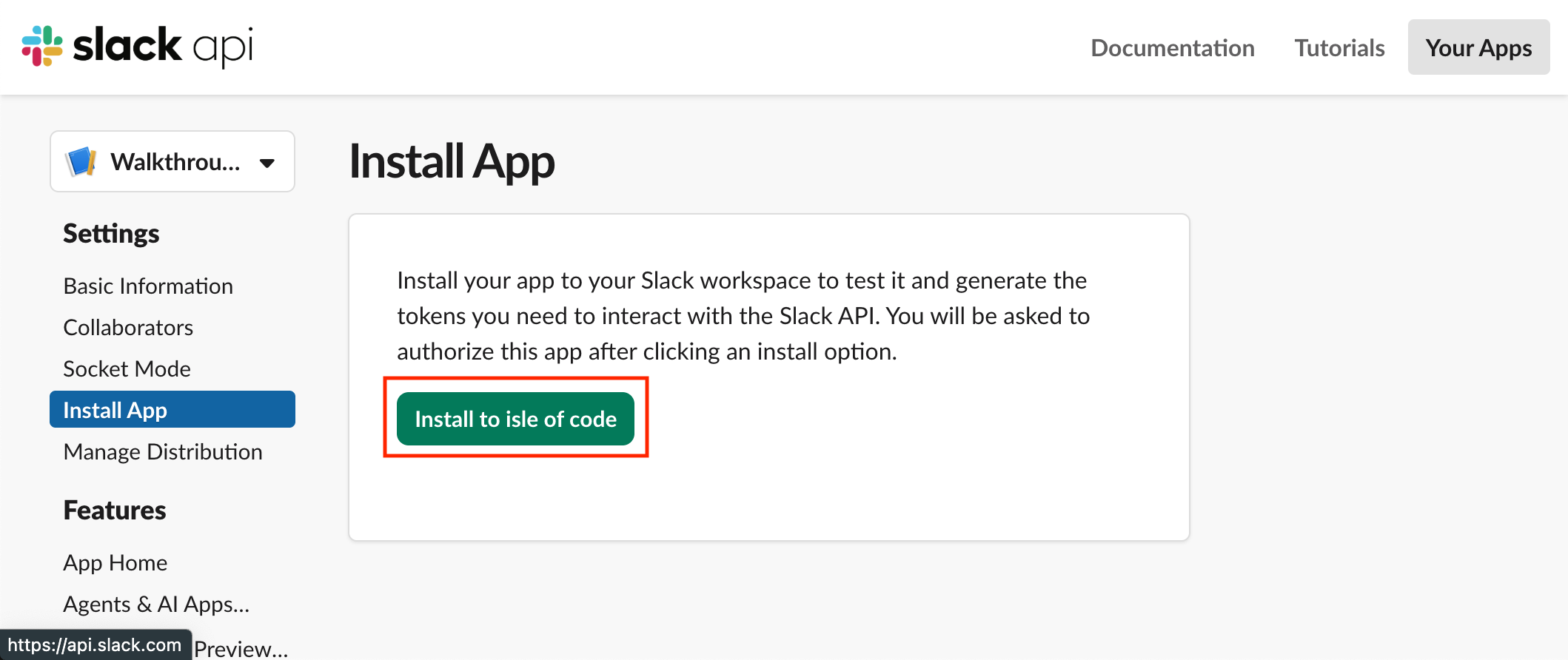 Install app to workspace