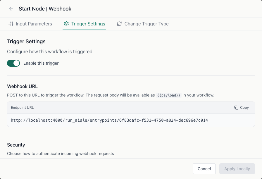 Webhook Trigger Settings