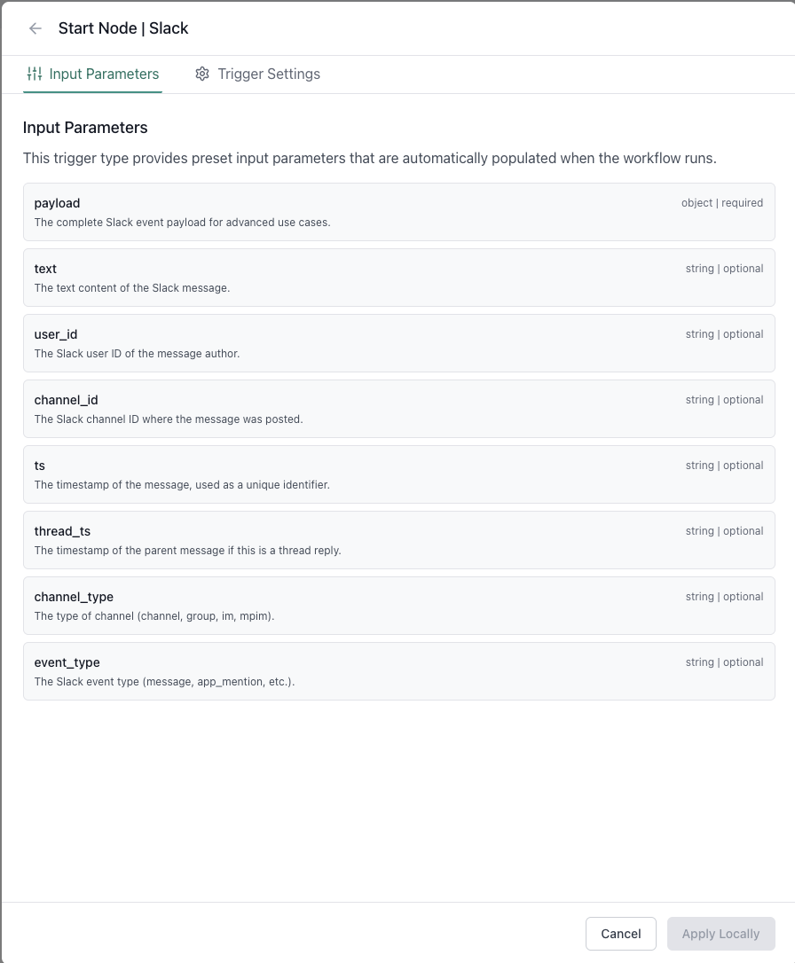Workflow input parameters