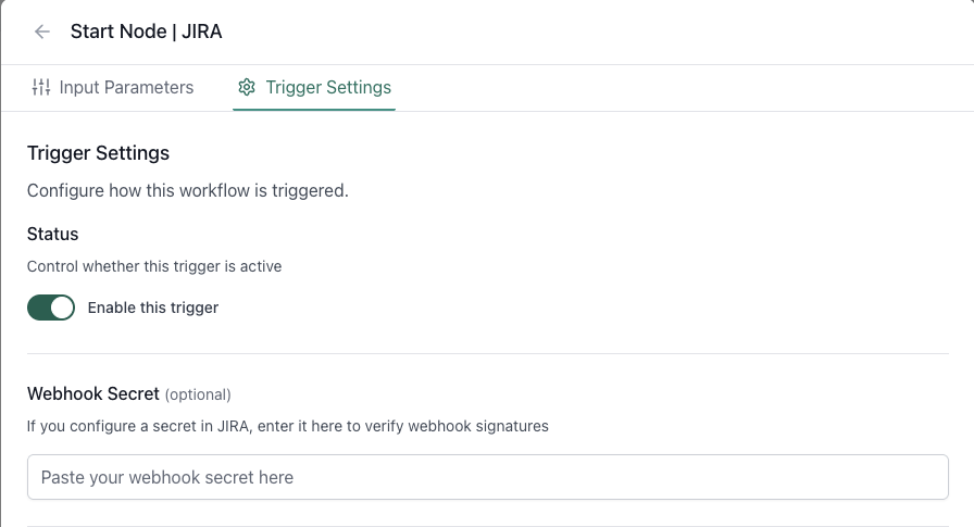 JIRA trigger settings