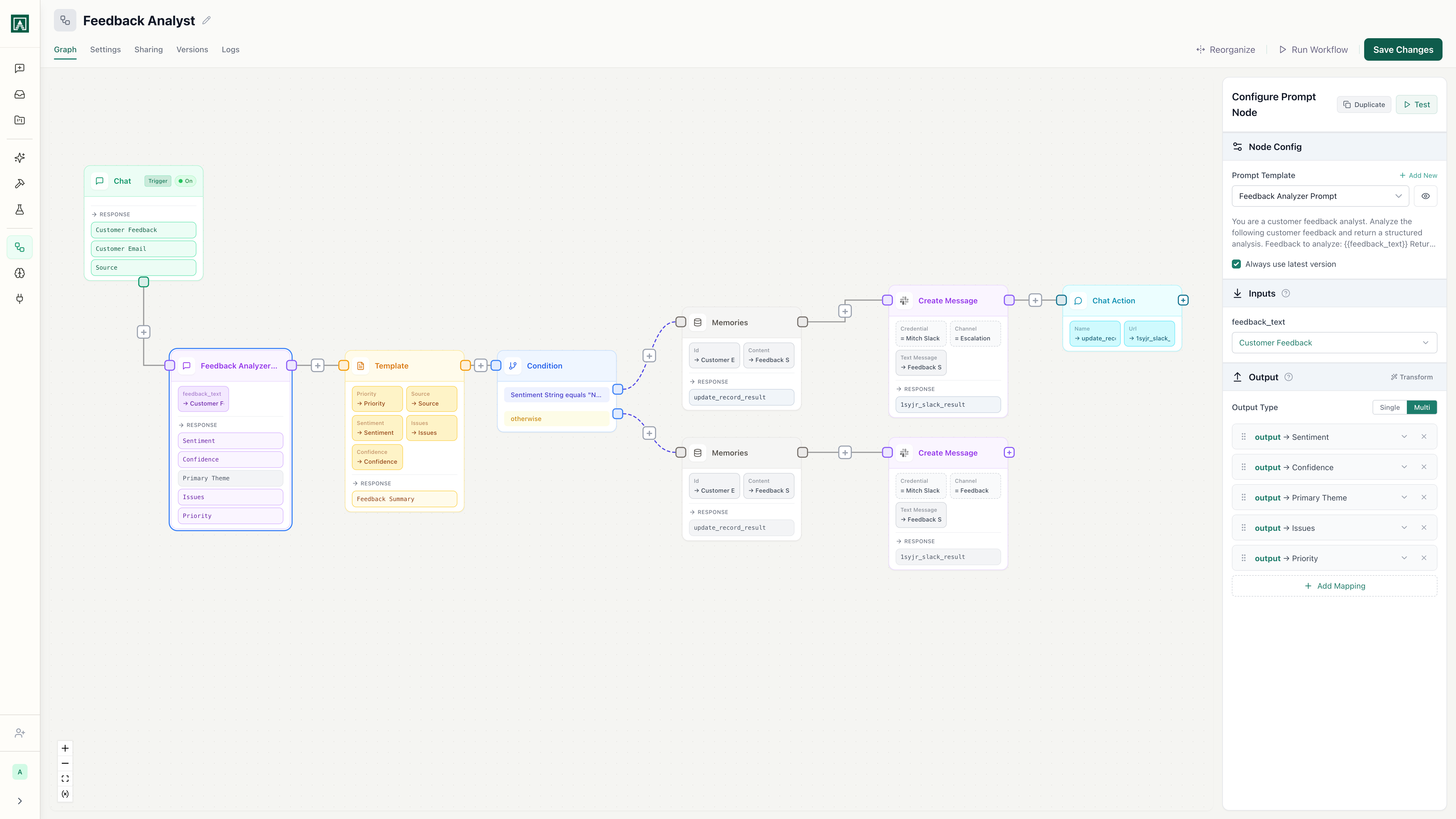 Aisle workflow builder: visual AI automation canvas with prompt node configuration